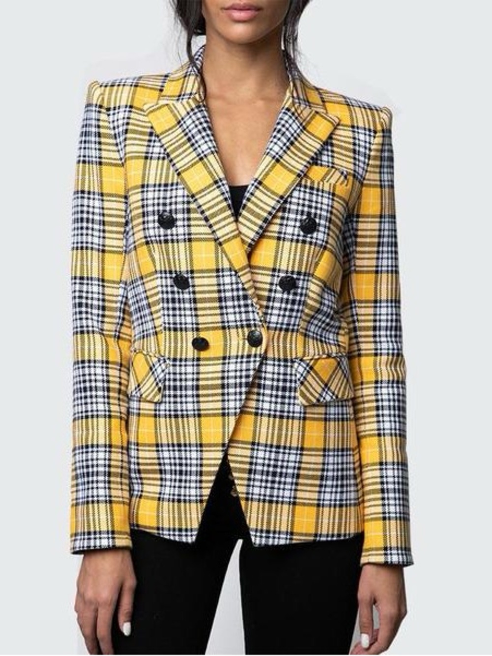 Veronica Beard Miller Dickey Black, White & Yellow Houndstooth Jacket Sz 10 - Picture 3 of 5
